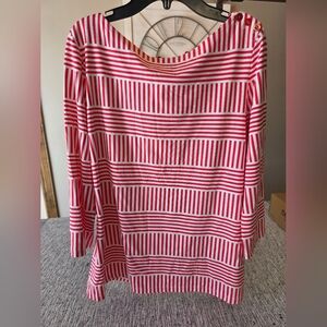 J. McLaughlin Pink and White Striped Top with Button Accents